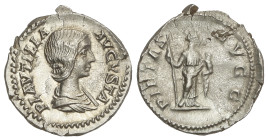 Roman Coins: Roman Empire
Denario. 202-212 d.C. PLAUTILLA. Anv.: PLAVTILLA AVGVSTA. Busto drapeado a derecha. Rev.: PIETAS AVGG. Piedad en pie a dere...
