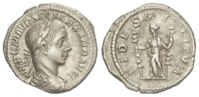 Roman Coins: Roman Empire
Denario. 233-235 d.C. ALEJANDRO SEVERO. Rev.: FIDES MILTVM. Fe de pie sosteniendo estandartes en ambas manos. 3,23 grs. AR....