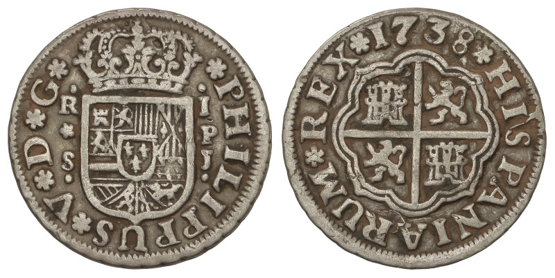 Spanish Monarchy: Philip V
Real. 1738. SEVILLA. 2,88 grs. AC-661. MBC+.