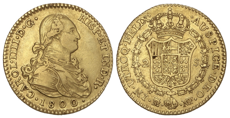 Spanish Monarchy: Charles IV
2 Escudos. 1800. MADRID. M.F. 6,74 grs. (Ínfimas m...