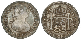Spanish Monarchy: Ferdinand VII
1 Real. 1819. NUEVO REINO. F.J. 3,27 grs. Pátina. ESCASA. AC-657. MBC-/MBC.