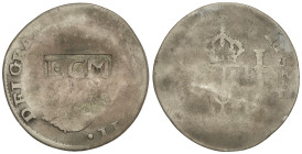 Spanish Monarchy: Ferdinand VII
2 Reales. 5,87 grs. Con Resello dudoso: LCM (La Comandancia Militar). SOLD AS IS. NO RETURN. KM-193.1; De Mey- 921. B...