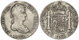 Spanish Monarchy: Ferdinand VII
8 Reales. 1824. CUZCO. G. 27,25 grs. (Perforación tapada). ESCASA. AC-1180. MBC-.