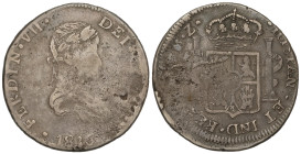 Spanish Monarchy: Ferdinand VII
8 Reales. 1816. (DURANGO). M.Z. 25,74 grs. (Acuñación descuidada, cuño oxidado). Pátina oscura. AC-1191. (BC).