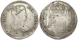 Spanish Monarchy: Ferdinand VII
8 Reales. (18)19. DURANGO. C.G. 26,36 grs. (Acuñación floja). AC-1197. (MBC-).
