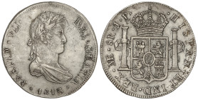 Spanish Monarchy: Ferdinand VII
8 Reales. 1813. LIMA. J.P. 26,95 grs. Repintada en anverso. AC-1246. MBC+.