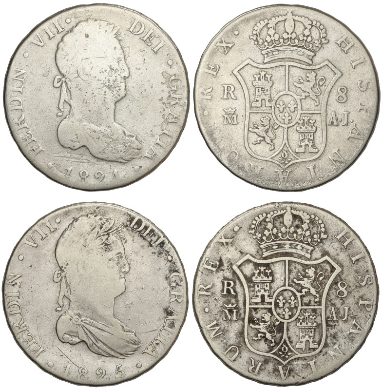 Spanish Monarchy: Ferdinand VII
Lote 2 monedas 8 Reales. 1824, 1825. MADRID. A....