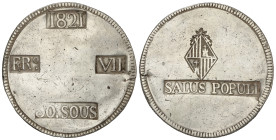 Spanish Monarchy: Ferdinand VII
30 Sous. 1821. MALLORCA. 26,61 grs. SALUS POPULI. (Limpiada). AC-1293. MBC.
