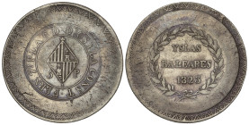 Spanish Monarchy: Ferdinand VII
5 Pesetas. 1823. MALLORCA. 26,85 grs. Final leyenda: Y LA CONST. AC-1300. MBC.