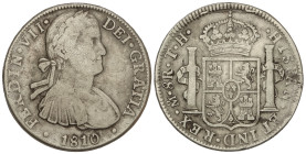 Spanish Monarchy: Ferdinand VII
8 Reales. 1810. MÉXICO. T.H. 26,53 grs. ESCASA. AC-1312. BC+/MBC-.