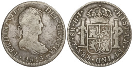 Spanish Monarchy: Ferdinand VII
8 Reales. 1813. MÉXICO. H.J. 26,36 grs. Pátina. AC-1322. MBC-.