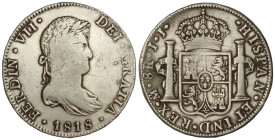 Spanish Monarchy: Ferdinand VII
8 Reales. 1818. MÉXICO. J.J. 26,79 grs. (Limpiada, acuñación floja). AC-1333. MBC-.