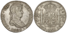 Spanish Monarchy: Ferdinand VII
8 Reales. 1821. POTOSÍ. P.J. 26,66 grs. (Golpecito en canto). AC-1385. MBC.