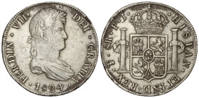 Spanish Monarchy: Ferdinand VII
8 Reales. 1824. POTOSÍ. P.J. 26,93 grs. (Hojita en gráfila del anverso). AC-1391. MBC.