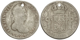 Spanish Monarchy: Ferdinand VII
8 Reales. 1824. POTOSÍ. J. 25,96 grs. (Perforación a las 12h). MUY ESCASA. AC-1392. BC+.