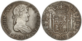 Spanish Monarchy: Ferdinand VII
8 Reales. 1817. SANTIAGO. F.J. 27,00 grs. AR. FALSA. FAKE. MBC.