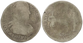 Spanish Monarchy: Ferdinand VII
8 Reales. 1812. ZACATECAS. 25,33 grs. Busto armado. MONEDA PROVISIONAL. (Acuñación floja). MUY ESCASA. AC-1449. (BC/R...
