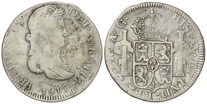 Spanish Monarchy: Ferdinand VI
8 Reales. 1816. ZACATECAS. A.G. 25,49 grs. El 6 ...