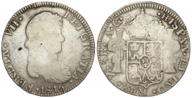 Spanish Monarchy: Ferdinand VII
8 Reales. 1816. ZACATECAS. A.G. 25,55 grs. El 6 de la fecha cerrado. (Acuñación floja). ESCASA. AC-1457. BC+/BC.