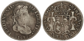 Spanish Monarchy: Ferdinand VII
8 Reales. 1817. ZACATECAS. A.G. 25,75 grs. (Acuñación algo floja). Pátina oscura. ESCASA. AC-1458. MBC-.