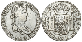 Spanish Monarchy: Ferdinand VII
8 Reales. 1821. ZACATECAS. R.G. 26,89 grs. (Limpiada). AC-1465. MBC-.