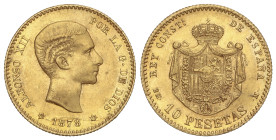 Peseta System: Alfonso XII
10 Pesetas. 1878 (*18-78). E.M.-M. (Leves rayitas). Restos de brillo original. MBC+.