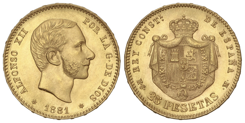 Peseta System: Alfonso XII
25 Pesetas. 1881 (*18-81). M.S.-M. (Casi imperceptib...