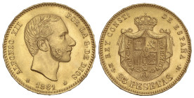 Peseta System: Alfonso XII
25 Pesetas. 1881 (*18-81). M.S.-M. EBC+.