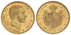 Peseta System: Alfonso XII
25 Pesetas. 1883 (*18-83). M.S.-M. Brillo original. BELLA. RARA Y MAS ASÍ. EBC.