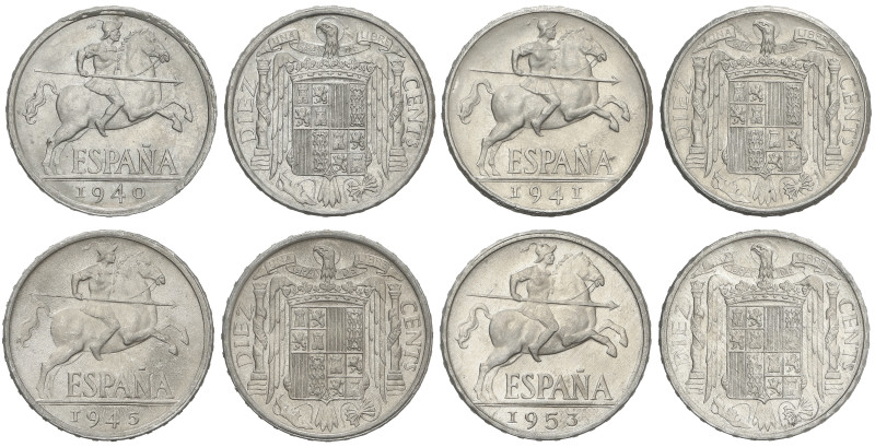 Peseta System: Estado Español
Lote 4 monedas 10 Céntimos. 1940 a 1953. Todas di...