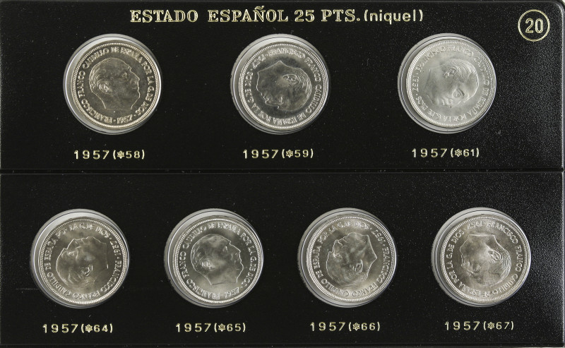 Peseta System: Estado Español
Lote 7 monedas 25 Pesetas. 1957 (*58 a 67). Todas...