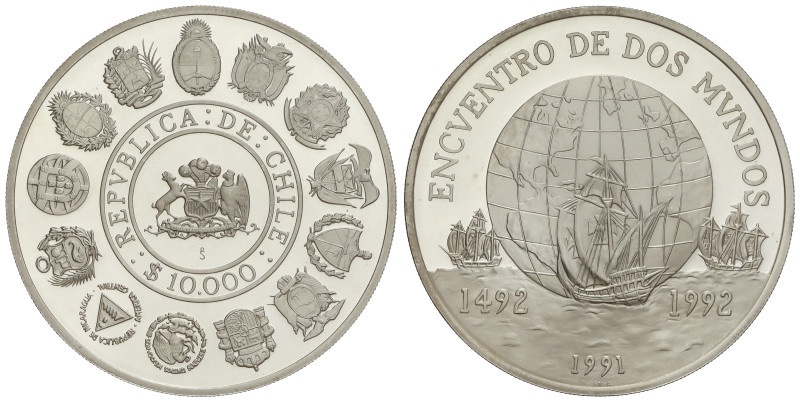 World Coins: Chile
10.000 Pesos. 1991. AR. Serie Iberoamericana: Encuentro de D...