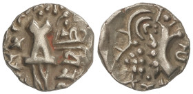 World Coins: Indian States
Dinar. Post-Kushan. Sucesores de los Kidaritas. Anv.: Rey abstracto de estilo Kushan de pie a izquierda. Rev.: Ardoksho se...