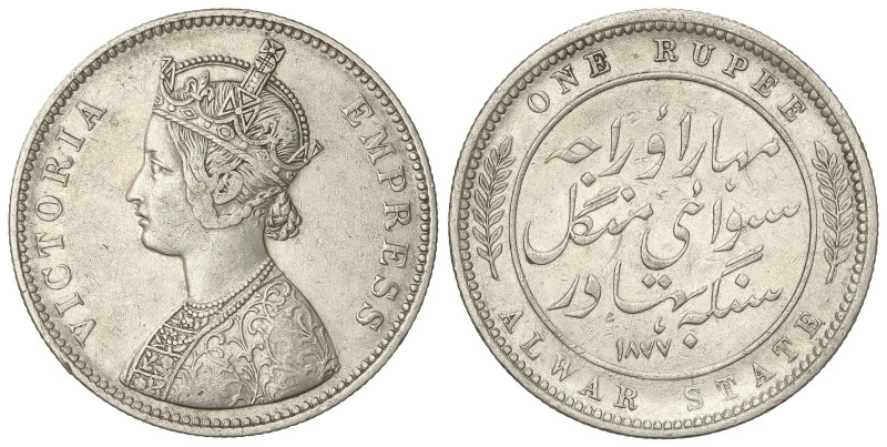 World Coins: India
1 Rupee. 1877. VICTORIA. ALWAR. 11,55 grs. AR. KM-45. MBC+.