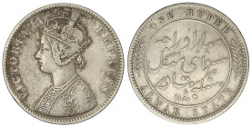World Coins: India
1 Rupee. 1880. VICTORIA. ALWAR. 11,49 grs. AR. KM-45. MBC.