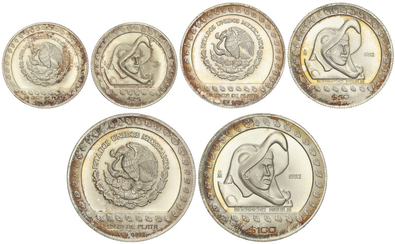 World Coins: Mexico
Lote 3 monedas 25, 50 y 100 pesos. 1992. AR. Serie Azteca: ...