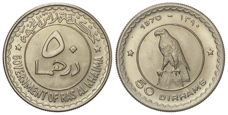 World Coins: Ras Al-Khaimah
50 Dirhams. 1970. 6,56 grs. CuNi. Halcón. KM-28. SC...