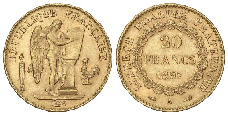 World Coins: France
20 Francs. 1897-A. III REPUBLIQUE. PARIS. 6,45 grs. AU (900...