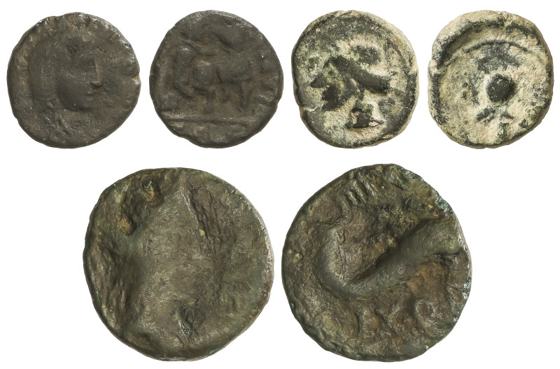 Celtiberian Coins
Lote 3 monedas 1/4 Calco, cuadrante y Semis. CASTELE?, CARTAG...