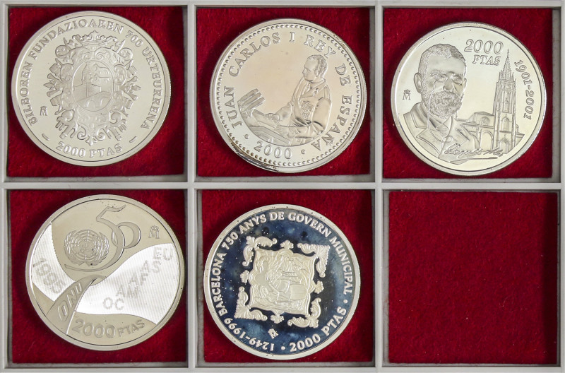 Peseta System: Juan Carlos I
Lote 5 monedas 2.000 Pesetas. 1995, 99, 2000 (2), ...