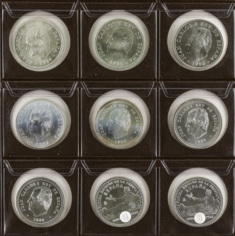 Peseta System: Juan Carlos I
Lote 9 monedas 2000 Pesetas. 1994 a 2001. Serie co...