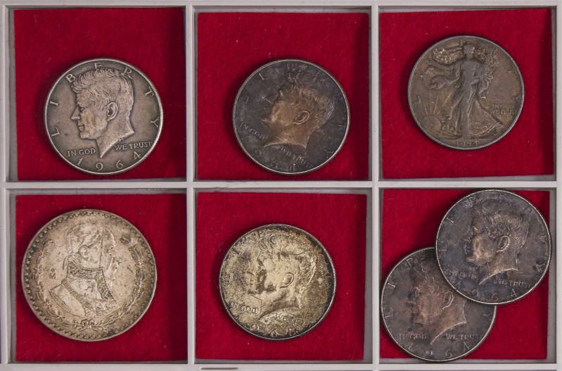 World Lots And Collections
Lote 7 monedas !/2 Dólar USA y 1 Peso 1961 México. 1...
