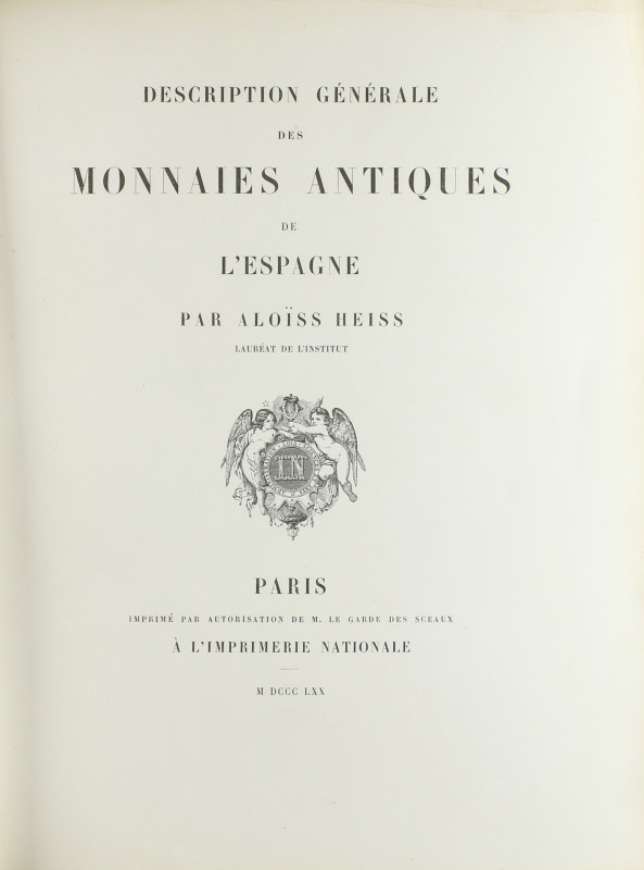 Numismatic Books
Heiss, Aloïs. DESCRIPTION GÉNÉRALE DES MONNAIES ANTIQUES DE L´...