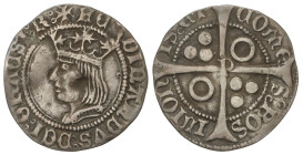 Medieval Coins: Catalonia-Kingdom Of Aragon
Croat. FERRAN II. PERPINYÀ. Anv.: FERDINANDVS:DEI:GRACSI:R. Efigie coronada a izquierda. Rev.: COMES-ROSI...