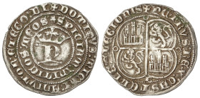 Medieval Coins: Kingdom Of Castile And León
Real. PEDRO I. BURGOS. Anv.: DOMINVS:MICHI:ADIVTOR:ET:EGO:DISCIPIAM:INIMICOS:MEOS. P coronada. Punto a de...
