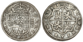 Spanish Monarchy: Philip III
4 Reales. 1621. SEGOVIA. A (Cruz encima). 12,67 grs. (Oxidaciones limpiadas). Pátina. RARA. AC-797. MBC.