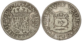 Spanish Monarchy: Philip V
4 Reales. 1746/5. MÉXICO. M.F. 13,15 grs. Columnario. MUY ESCASA. AC-1133 var sobrefecha. MBC-.