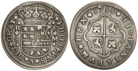 Spanish Monarchy: Philip V
8 Reales. 1718. SEVILLA. M. 22,82 grs. Pátina. AC-1617. MBC+.