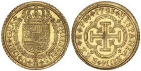 Spanish Monarchy: Philip V
8 Escudos. 1723/11. SEGOVIA. F. 26,91 grs. (Cordoncillo algo flojo a las 6h y 12h e insignificantes rayitas en canto. ¿Des...