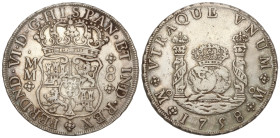 Spanish Monarchy: Ferdinand VI
8 Reales. 1758. MÉXICO. M.M. 26,81 grs. Columnario. AC-494. MBC.